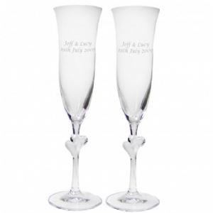 Personalised Champagne Flutes with Heart Stems