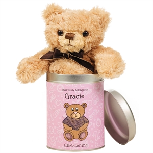 Personalised Christening Teddy in a Tin