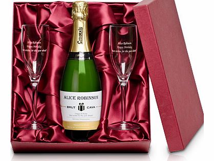 Personalised Christmas Cava with Engraved Flutes