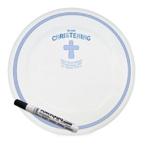 Personalised Cross Blue Christening Message Plate