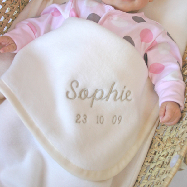 Personalised Embroidered Baby Blankets White