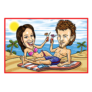 personalised Engagement Caricature - Beach Couple