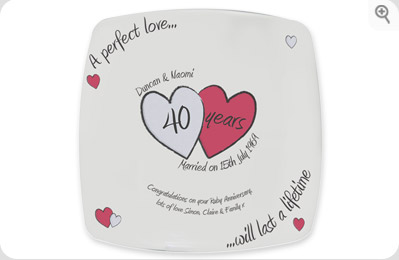 personalised `erfect Love`Ruby Anniversary Plate