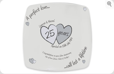 personalised `erfect Love`Silver Anniversary Plate