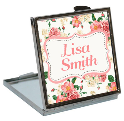 Personalised Floral Print Compact Mirror