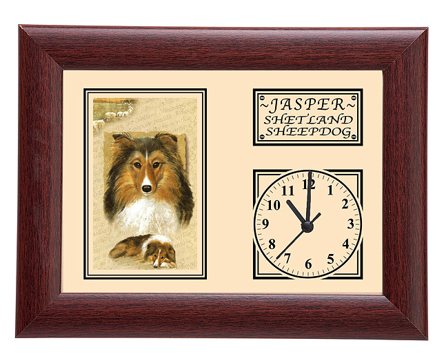 personalised Framed Dog Breed Clock - Shetland Sheepdog