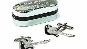 Personalised FREE Novelty GUITAR Cufflinks wih Personalised Chrome case Engraved Free
