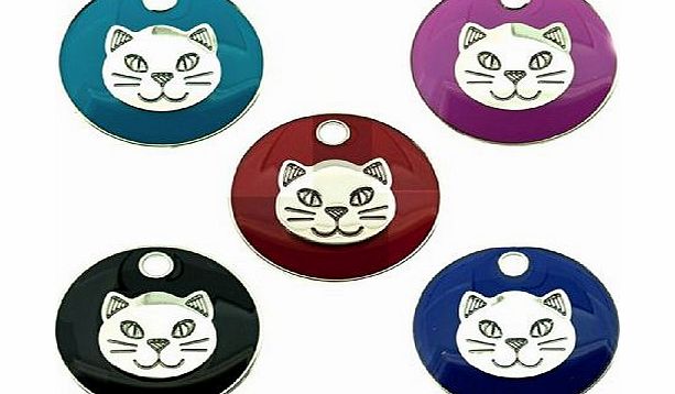 Personalised FREE Personalised Engraved 20mm Enamel Pet ID Tag Cat Face Design