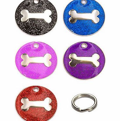 Personalised FREE Personalised Engraved 25mm Enamel Glitter Pet ID Tag Dog Bone Design
