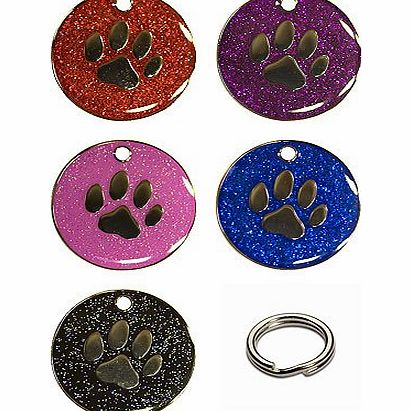Personalised FREE Personalised Engraved 25mm Enamel Glitter Pet ID Tag Dog Paw Design