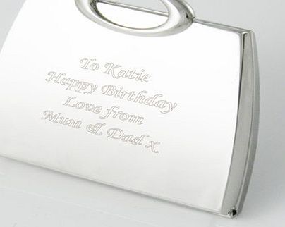 Personalised FREE Personalised Silver Plated Handbag Shape Compact Mirror ENGRAVED FREE, Birthday, Wedding, Anniversary Gift