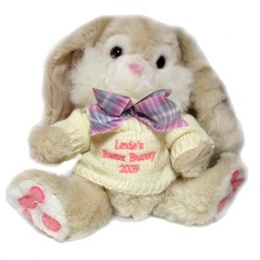 Personalised Gift Cream Bunny with Pink Thread