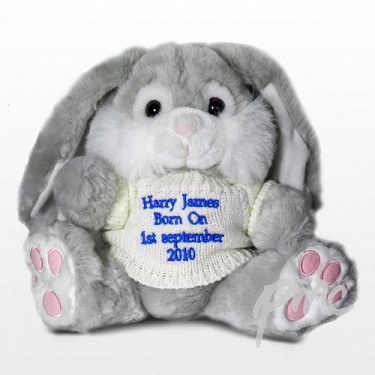 Personalised Gift Grey Bunny with Blue Thread