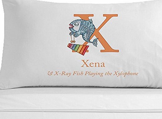 Personalised Gift Ideas X-Ray Fish playing the Xylophone Pillowcase, Childrens Name Pillowcase, Phonetic Letter X Gift