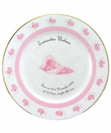 Personalised Gift Pink Girls BIRTH/CHRISTENING PLATE.