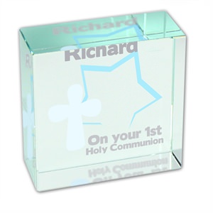 Personalised Glass Block - Holy Cross and Star