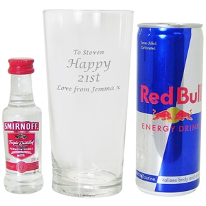Personalised Glass, Red Bull and Vodka Gift Set