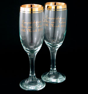 Gold Rimmed Champagne Flutes (Pair)