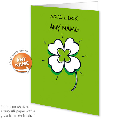 personalised Good Luck Card - Four Leaf Clover