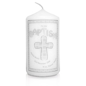 personalised Grey Baptism Cross Candle
