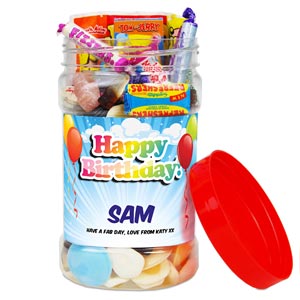 Personalised Happy Birthday Medium Retro Sweet Jar