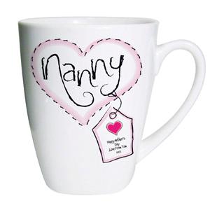 Personalised Heart Stitch Nanny Small Latte Mug