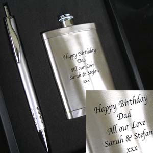 Personalised Hip Flask and Pen Set