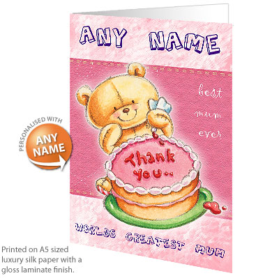 personalised Mothers Day Card - Thank You Cake