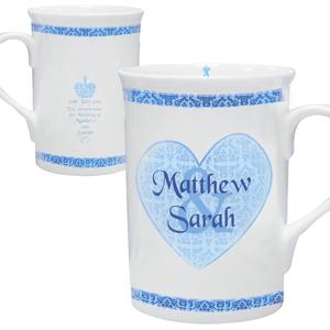 Mr and Mrs Blue Damask Heart Mug