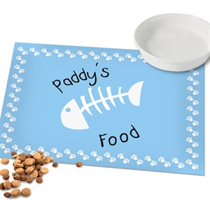 Personalised Paw Print Cat Feeding Mat - Blue
