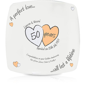 personalised Perfect Love Golden Anniversary Plate