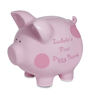 Personalised Piggy Bank - Pink Polka Dot