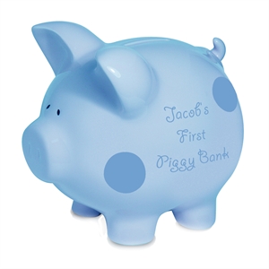 Personalised Piggy Banks - Blue Polka Dot