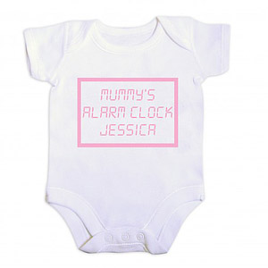personalised Pink Alarm Clock Baby Vest