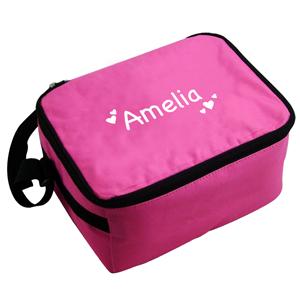 Personalised Pink Cool Bag - White Hearts