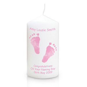 personalised Pink Footprints Candle