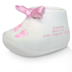 personalised Pink Footprints Ceramic Bootie