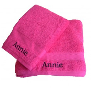 personalised Pink Hand and Bath Towel Set