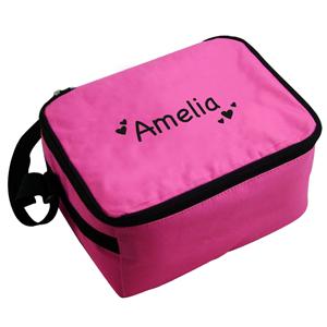 Personalised Pink Lunch Bag - Black Hearts