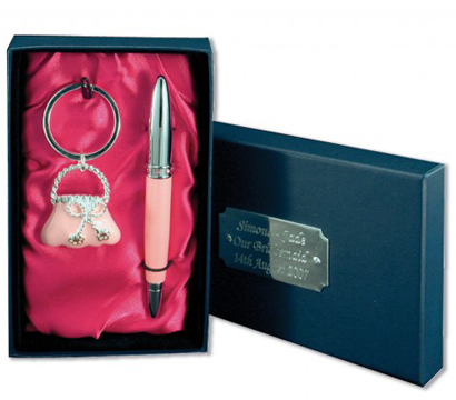 personalised Pink Pen and Keyring Set