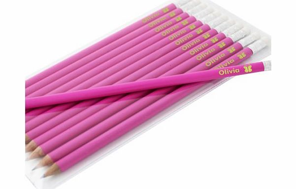 Personalised Pink Pencils with Butterfly Motif