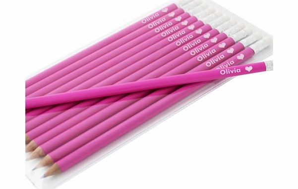 Personalised Pink Pencils with Heart Motif