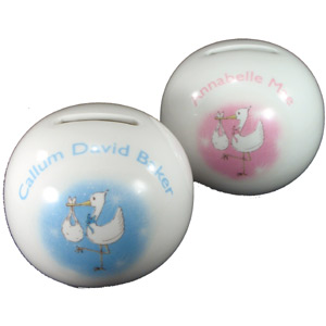 personalised Pink Stork Money Box