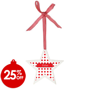 Personalised Polka Dot Wooden Star Tree Decoration