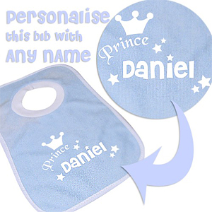 personalised Prince Blue Baby Bib