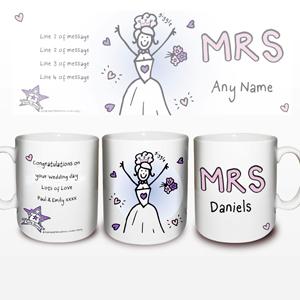 Personalised Purple Ronnie Wedding Mrs Mug