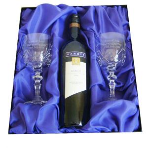 Personalised Red Wine and Pair of Crystal Wine