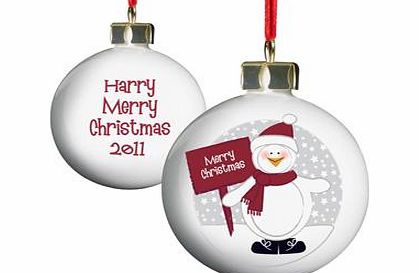 Personalised Rooftop Penguin Christmas Bauble