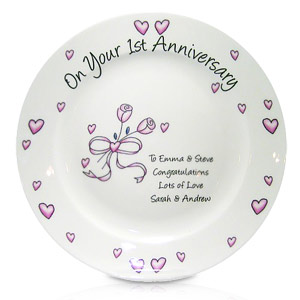 personalised Rose and Hearts Anniversary Plate