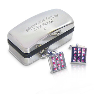 personalised Rose Checked Cufflinks in a Gift Box